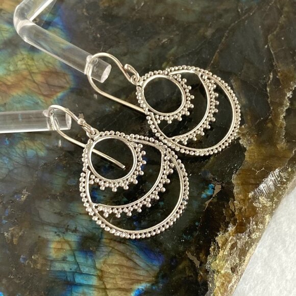 Sterling Silver 925 ATI ID 1.5" Round Bali Bead Style Dangle Earrings - Picture 5 of 16